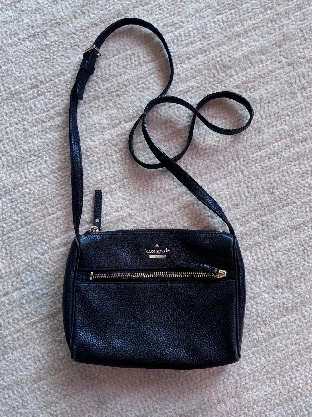 kate spade black pebbled leather crossbody with gold hardware